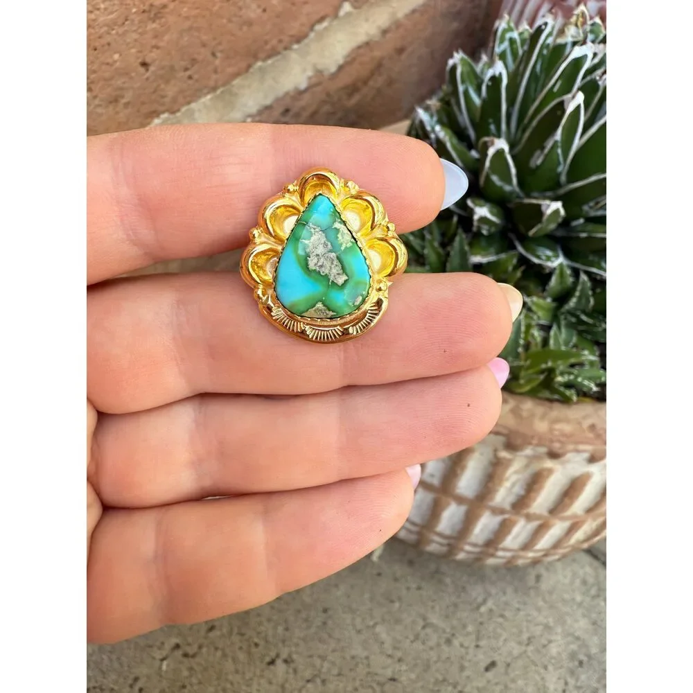 “The Golden Collection” Handmade Natural Sonoran Turquoise Gold Plated Sterling - Picture 4 of 5
